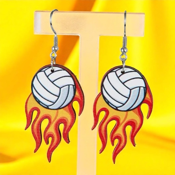 Score Big Style with Flaming Volleyball Dangle Earrings! NWT Sports Jewelry 🔥🏐 - Picture 7 of 7